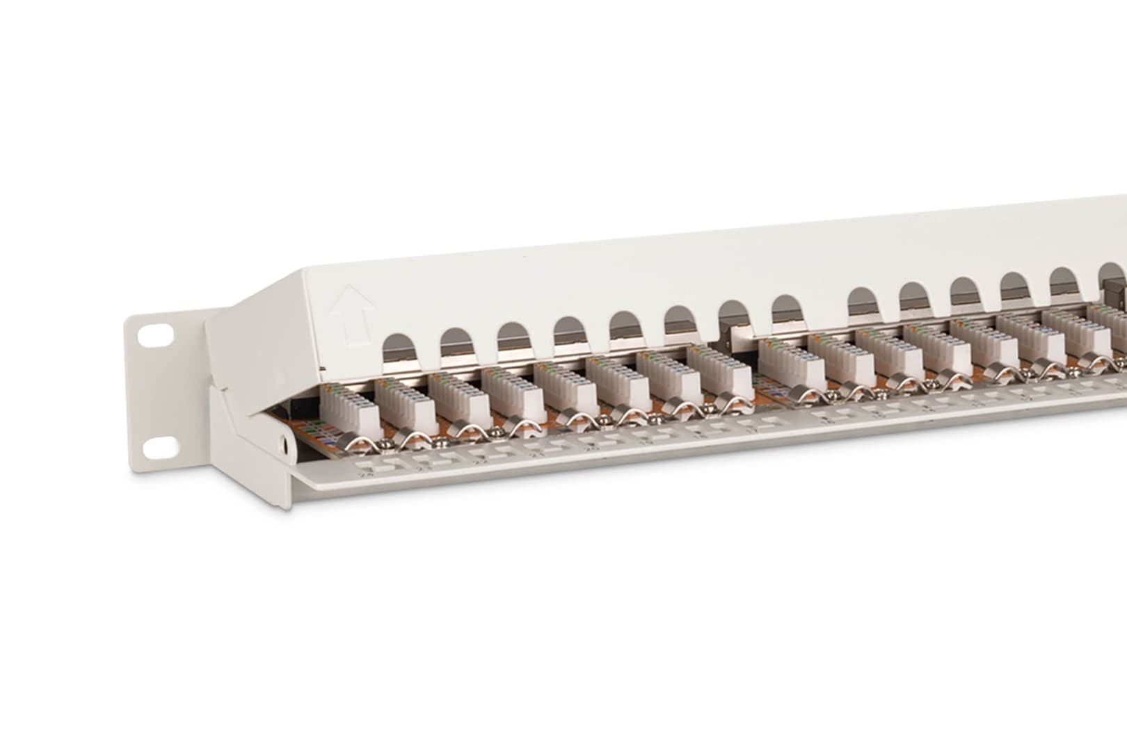 Panel krosowy 24-portowy RJ45 kat.6 ekranowany 1U, 19 cali Digitus z prowadnicą kabli, szary