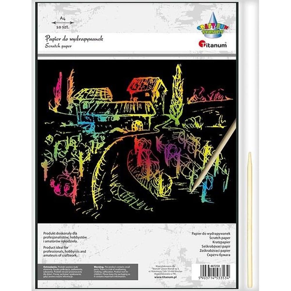 Papier do wydrapywania czarny z tęczowym tłem 210 x 290 mm 10 sztuk