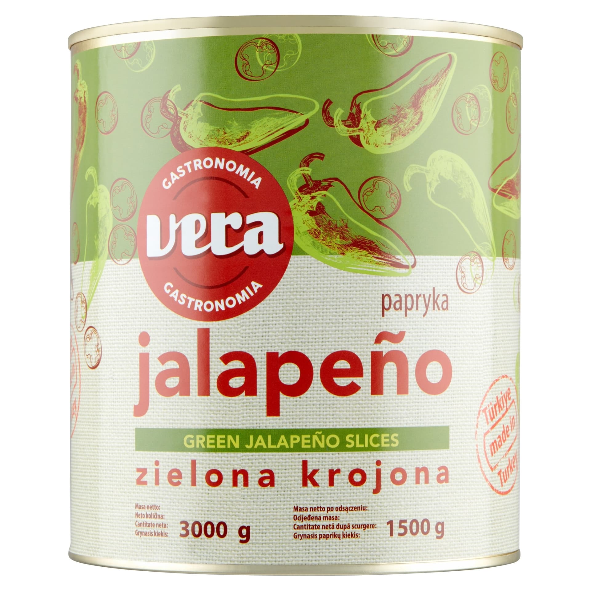 Papryka Jalapeno zielona krojona w zalewie 3000/1500 g Vera