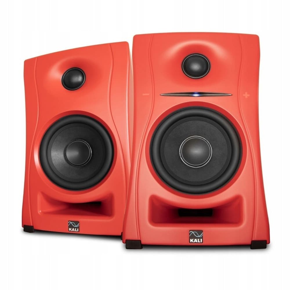 Para czerwonych monitorów odsłuchowych Kali Audio z Bluetooth
