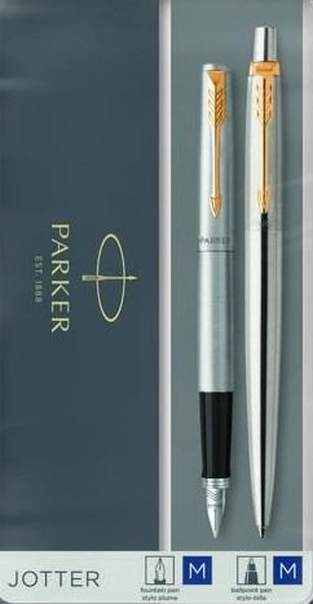 Parker Jotter Stalowy GT - Zestaw Pióro Wieczne i Długopis