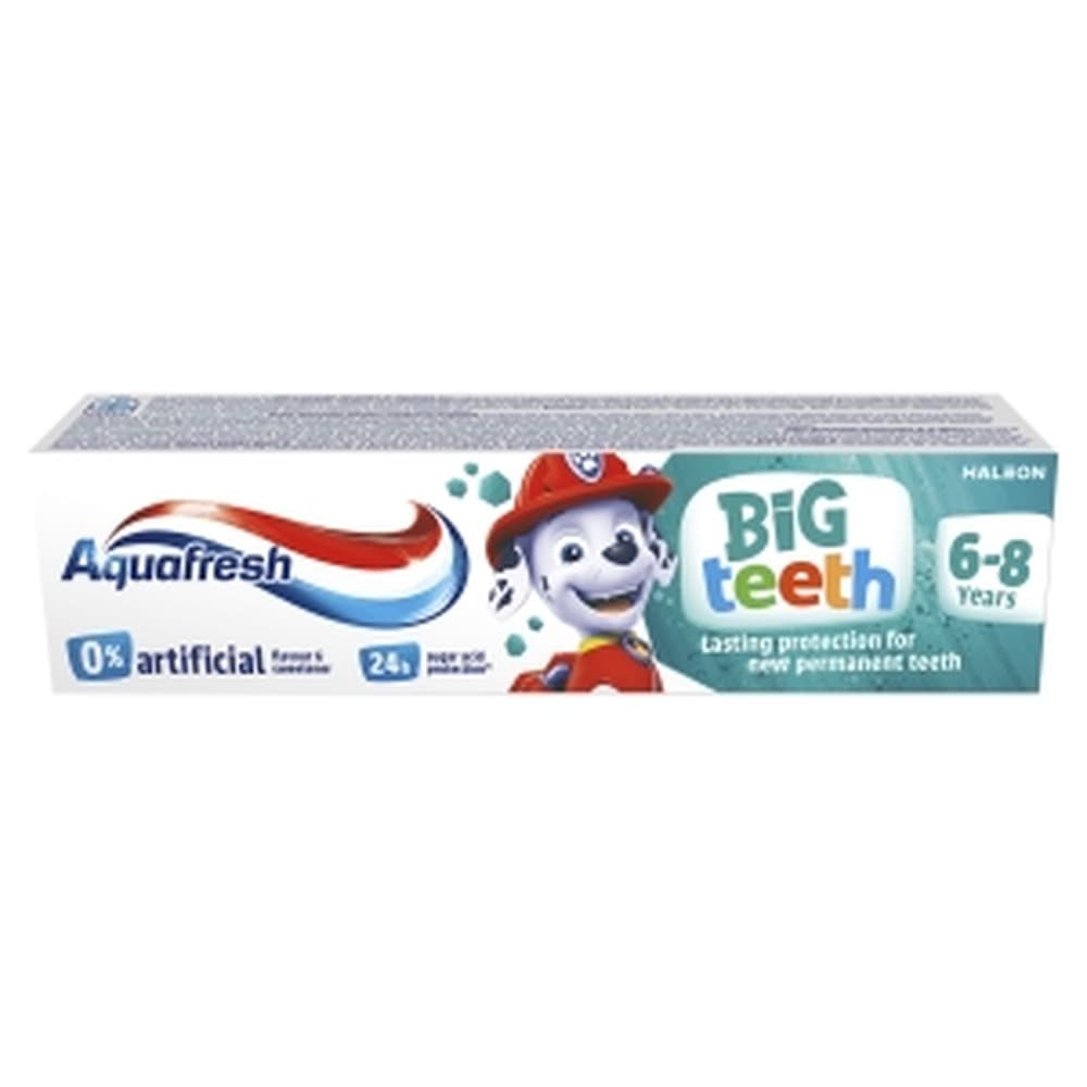 Aquafresh Big Teeth Psi Patrol Pasta do mlecznych i stałych zębów z fluorem dla dzieci w wieku 6+ 50 ml