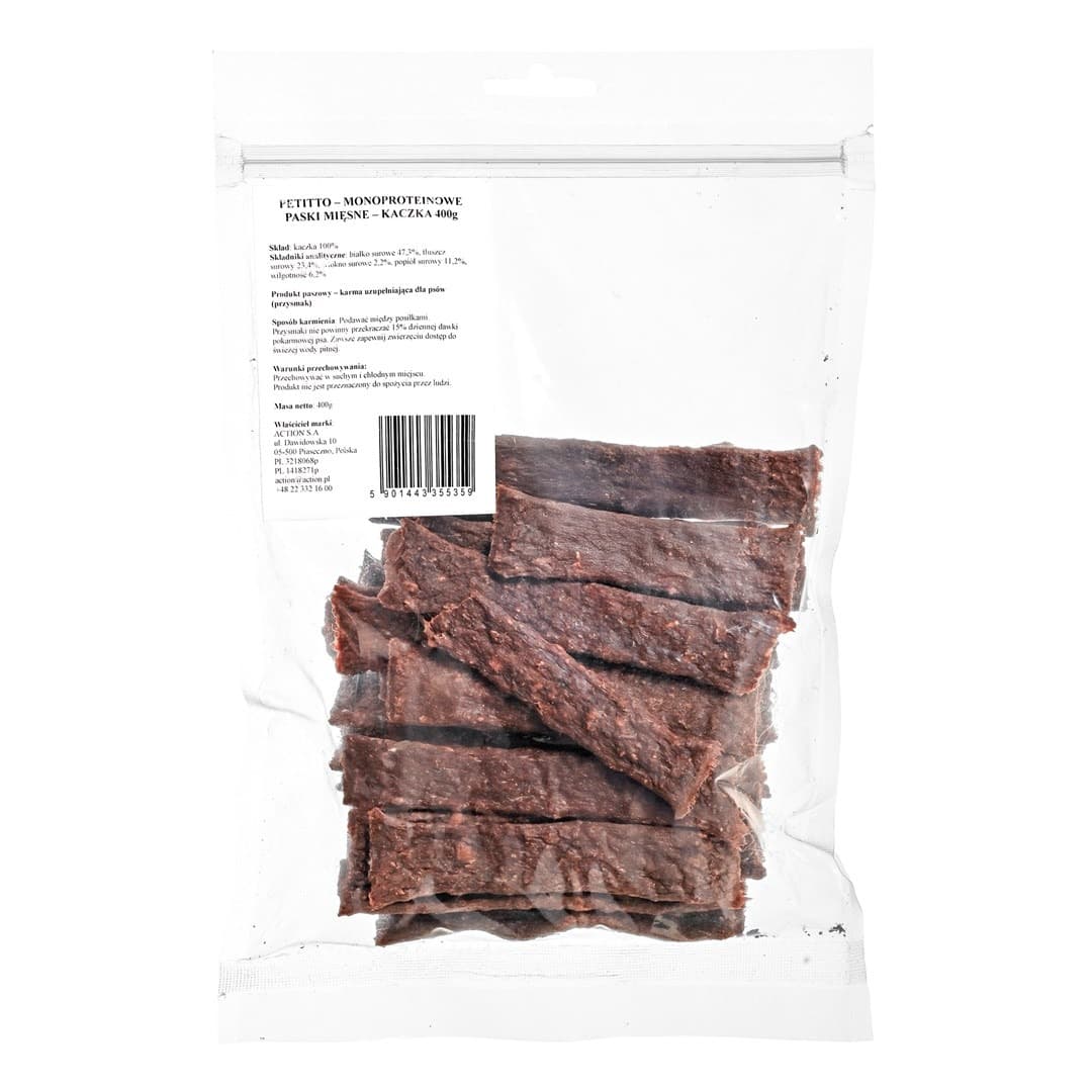 PETITTO Monoproteinowe paski mięsne z kaczki - przysmak dla psa 400g