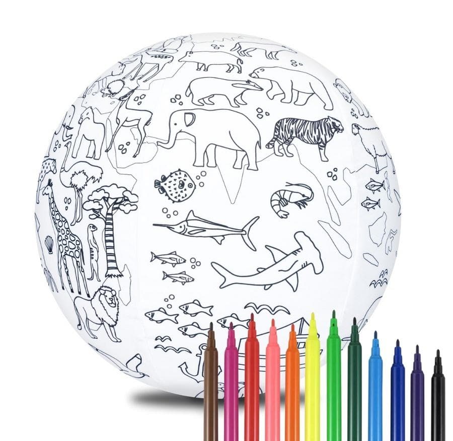 Piłka balonowa globus kontynenty do kolorowania 30 cm z pisakami