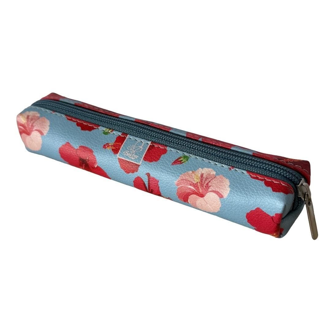 Piórnik mini prostkąt Hibiskusy w jeansie