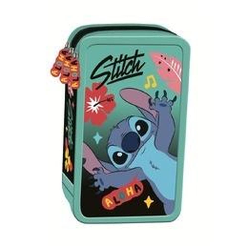 Piórnik potrójny Stitch Mint Aloha z wyposażeniem