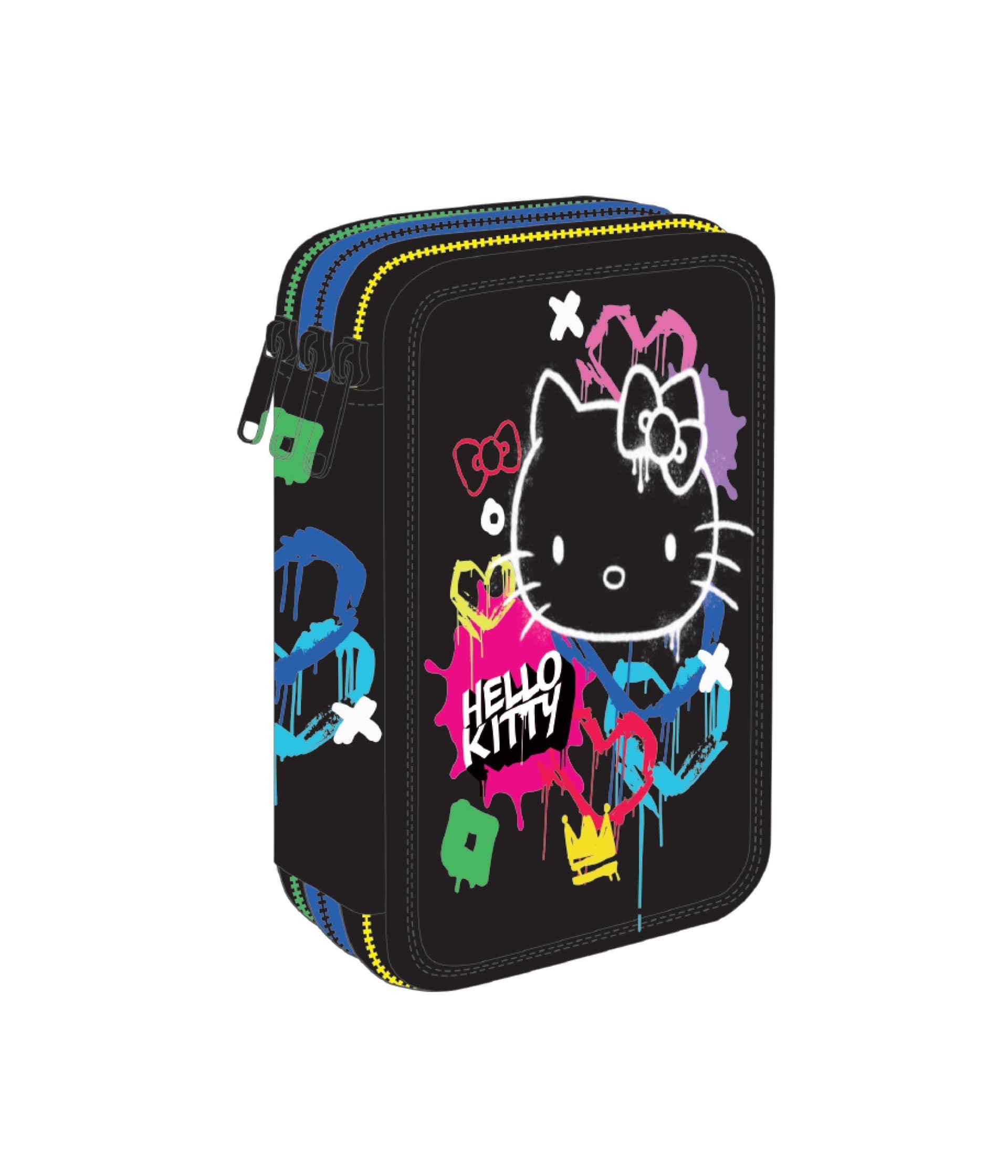 Piórnik potrójny z wyposażeniem Hello Kitty Jumper 3 Black Neon