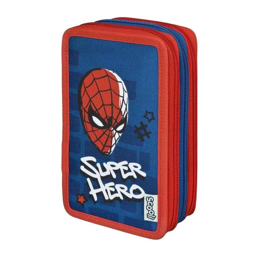 Piórnik potrójny z wyposażeniem Spider-Man dla dzieci