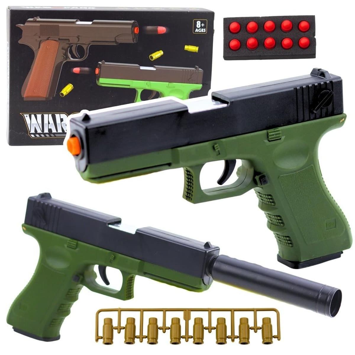 Pistolet na naboje piankowe zielony dla dzieci
