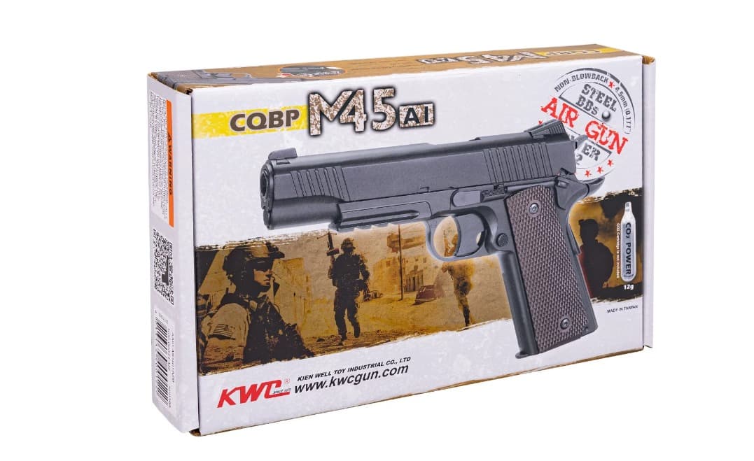 Pistolet wiatrówka RANGER 1911 M45A1 CQBP kal. 4,5 mm BBs 21-strzałowy CO2 Metal Slide KWC