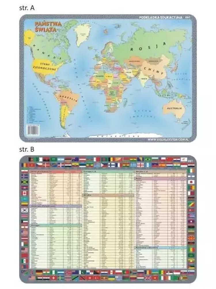 Podkładka edukacyjna Mapa świata z flagami i stolicami