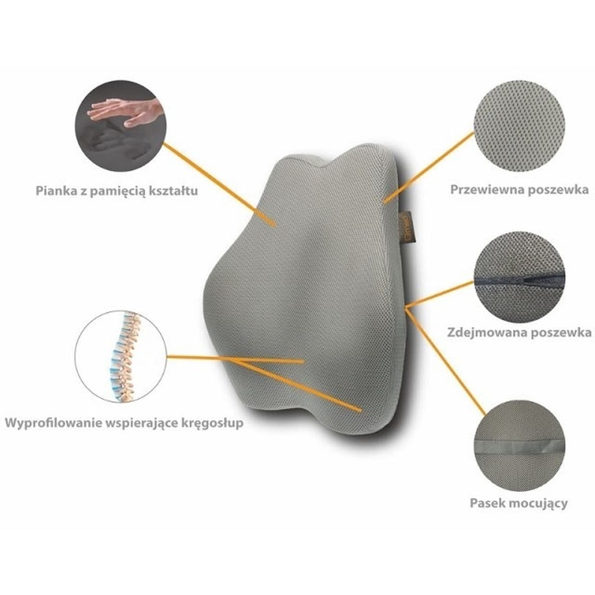 Poduszka lędźwiowa Shape&Rest memory foam 450x410x105 mm szara