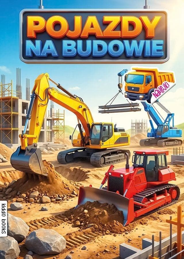 Pojazdy na budowie - kolorowanka dla dzieci z naklejkami 16 stron Kiddo books