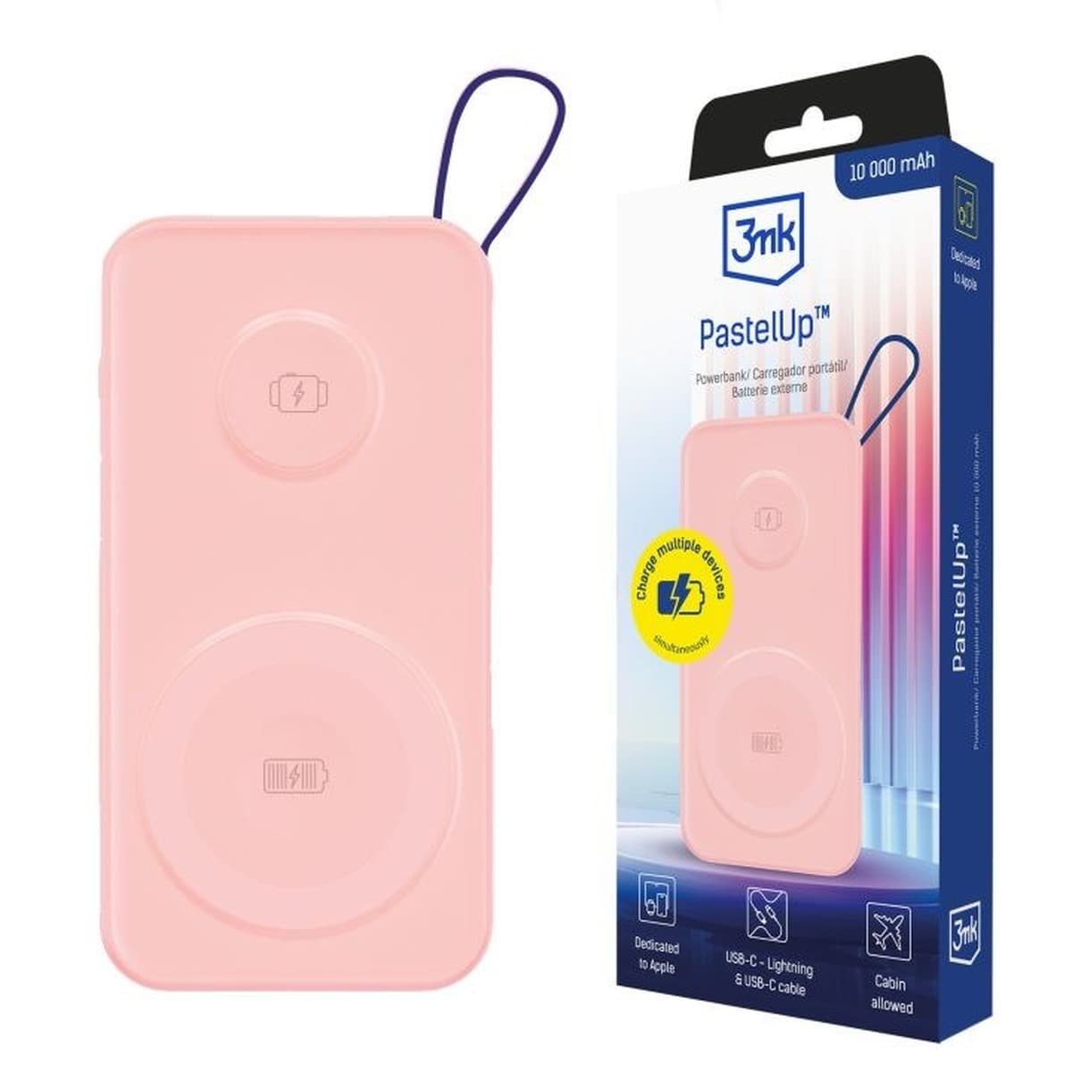 Powerbank 3mk PastelUp 10,000mAh 22.5W USB 1A1C - Różowy