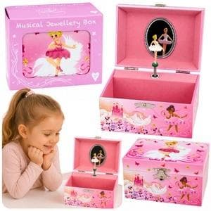 Pozytywka kuferek na biżuterię z lusterkiem różowa Leantoys 15 x 11 cm