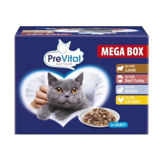 Prevital Megabox - karma dla kota z jagnięciną, wołowiną, królikiem i kurczakiem 24 x 100 g