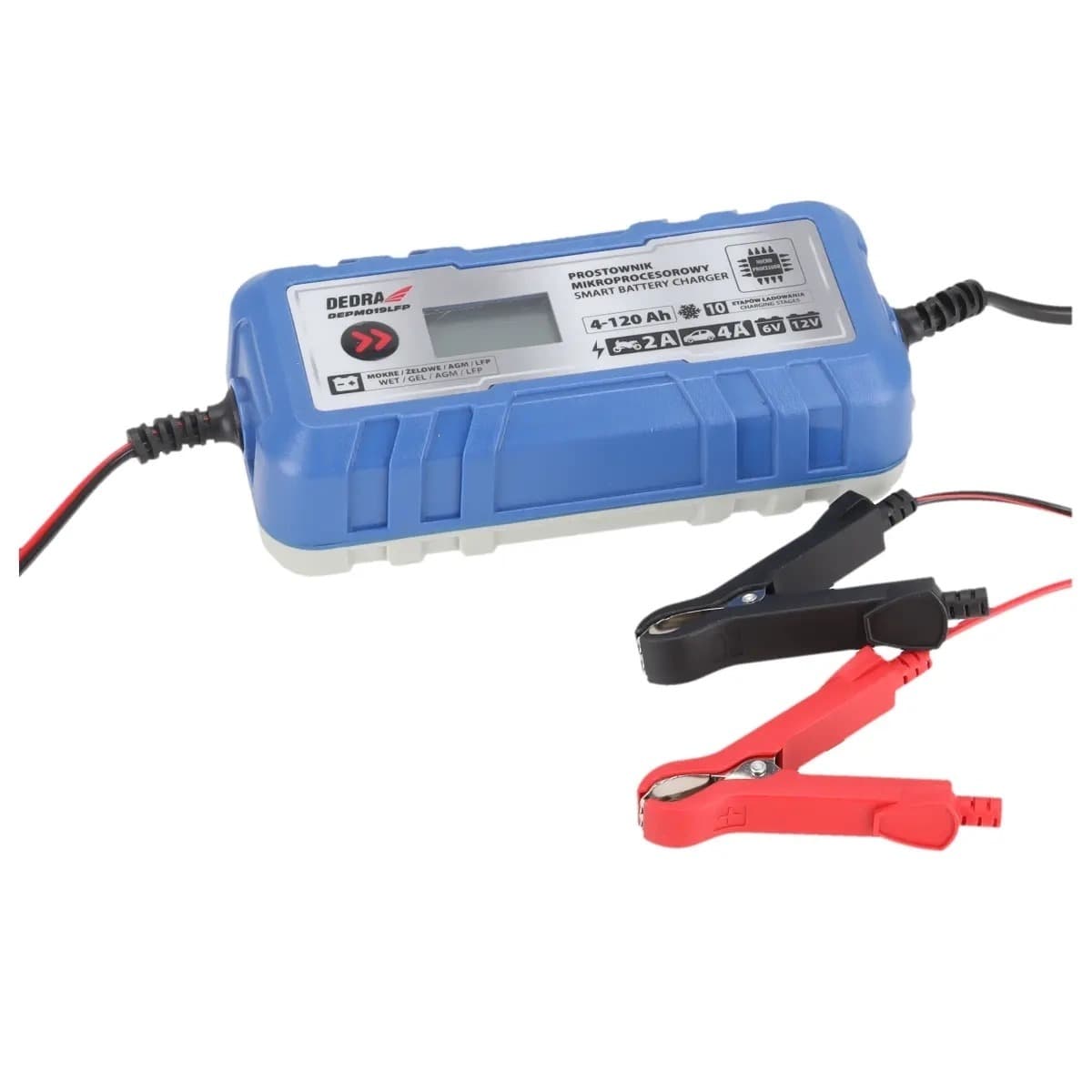 Prostownik mikroprocesorowy DEDRA 4A LCD 6/12V 4-120Ah LFP AGM
