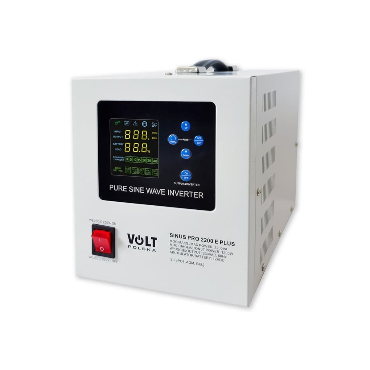 Przetwornica napięcia VOLT POLSKA SINUSPRO 2200E PLUS 12V/230V (1200W/2200W) - obsługa akumulatorów AGM, GEL, LiFePO4