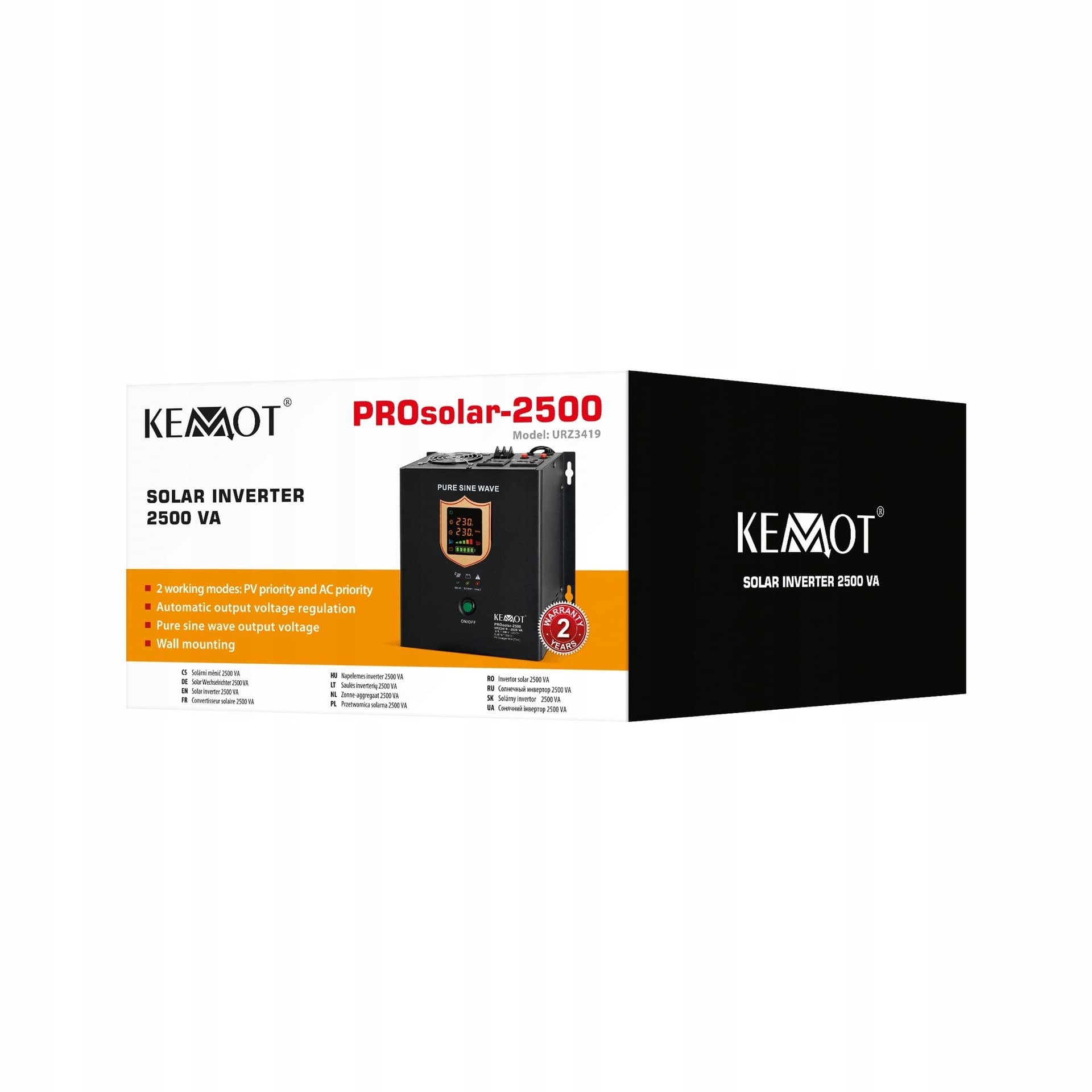 Przetwornica solarna KEMOT PROsolar-2500 (24V 230V 2500VA/1800W) Inwerter naścienny