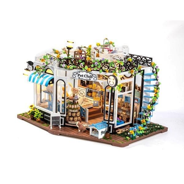 Puzzle 3D Sklep dla zwierzaków z kawiarnią 27,5x21,5x20 cm z lampką LED