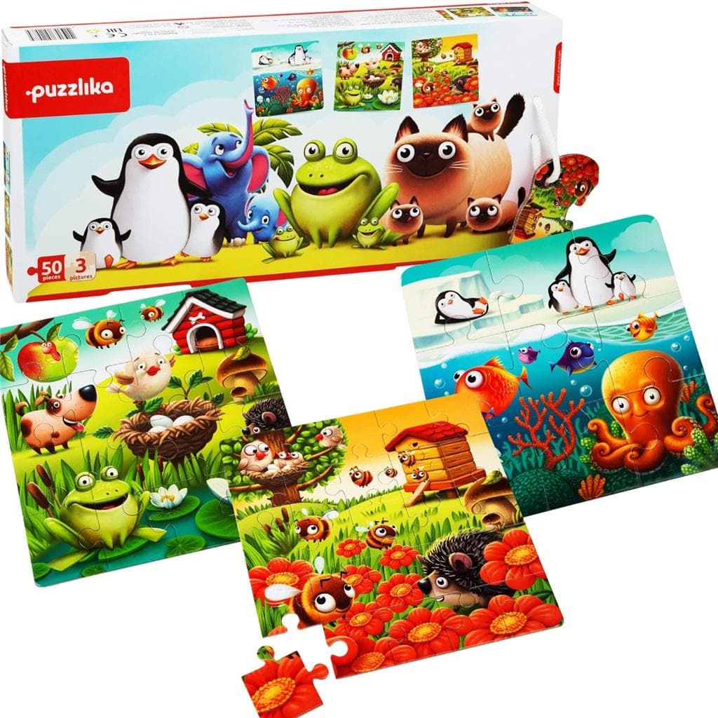 Zabawka Edukacyjna Puzzle Zwierzęta 3w1, 50 elementów
