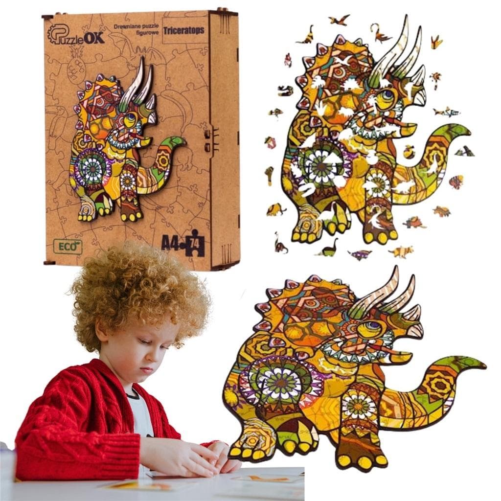 Puzzle drewniane ekologiczne Triceratops A3 130 elementów