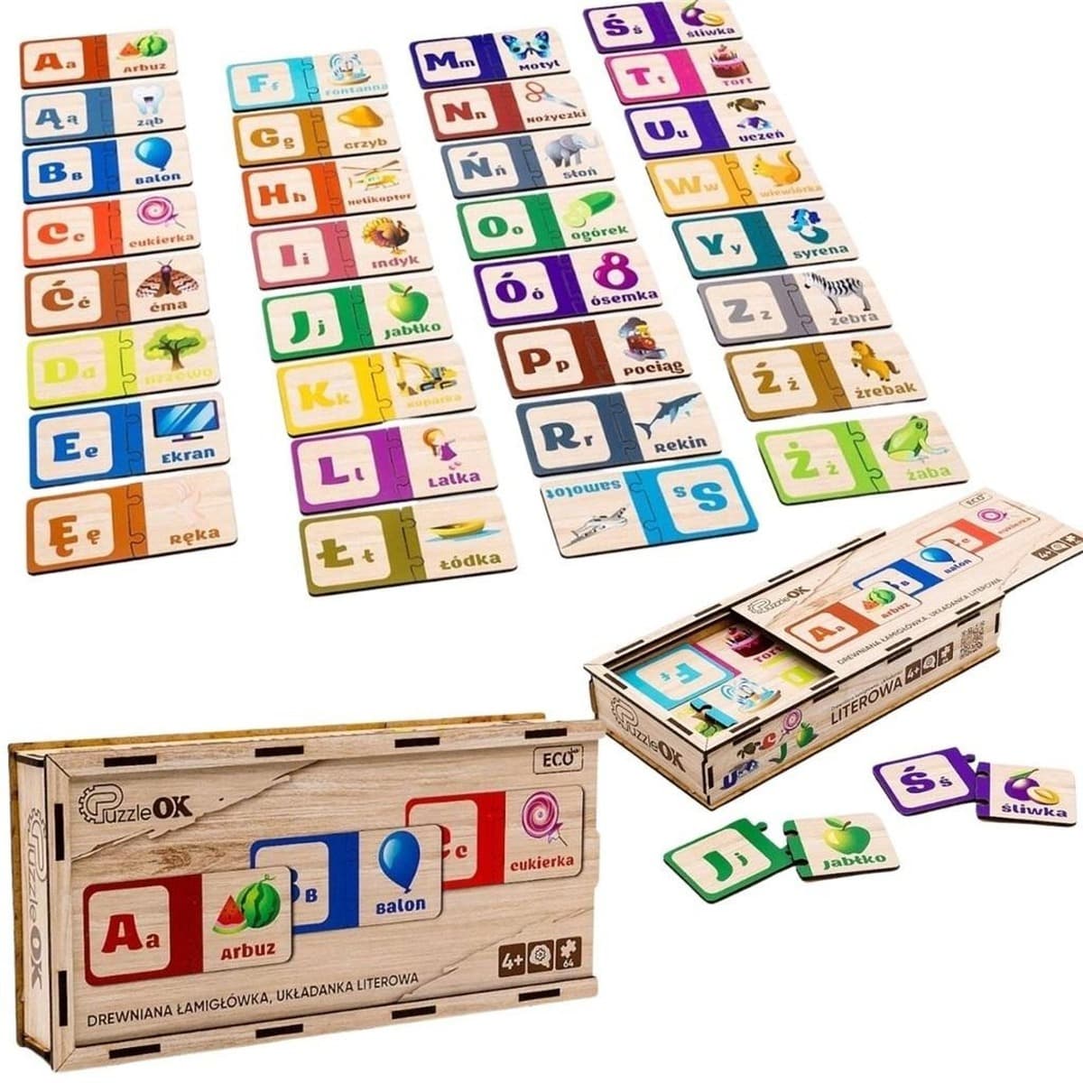 Puzzle Drewniane Układanka Literowa - Nauka i Zabawa dla Dzieci