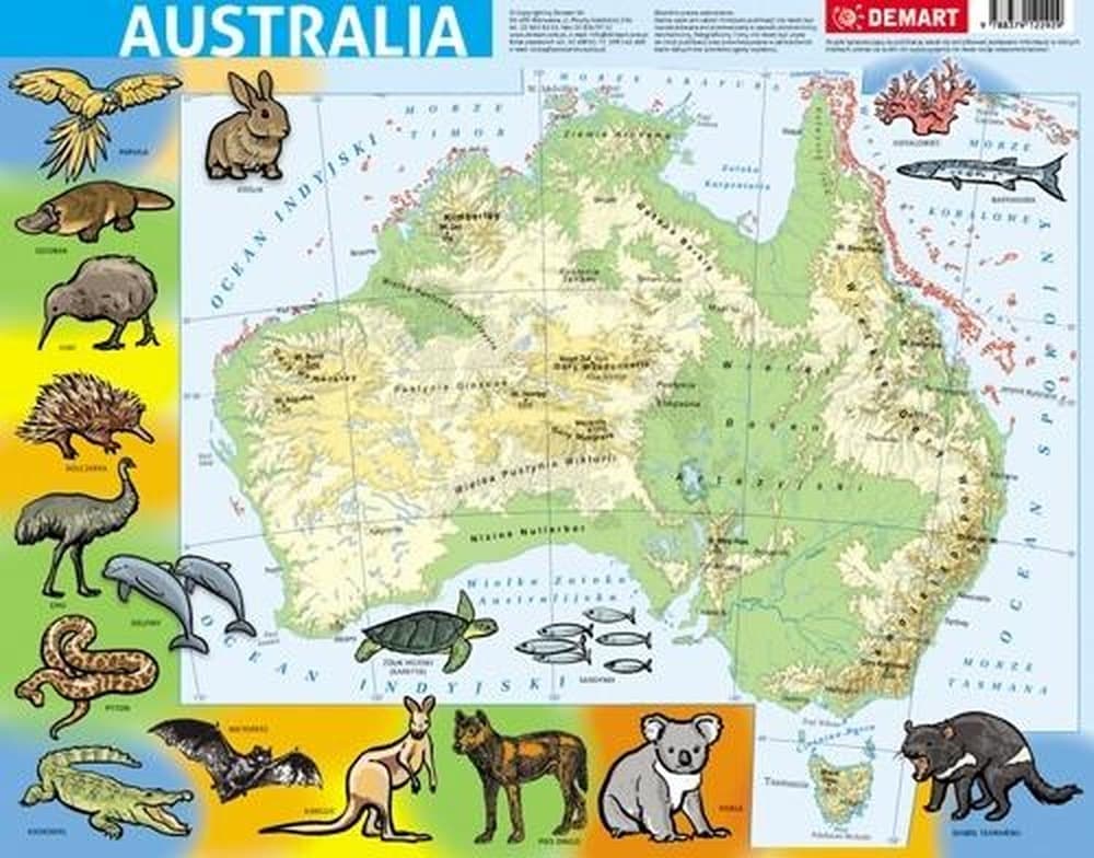 Puzzle ramkowe Australia mapa fizyczna 72 elementy