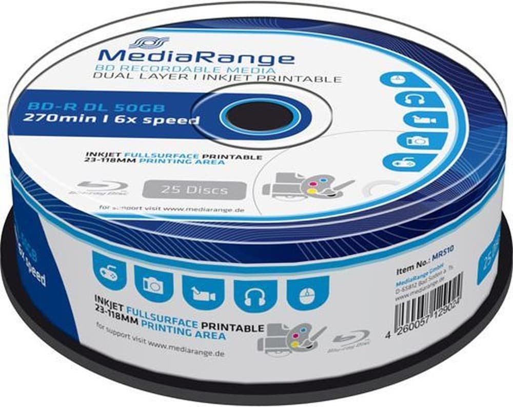 Płyta Blu-ray BD-R Dual Layer 50GB 6x, pełny zadruk, opakowanie 25 szt.