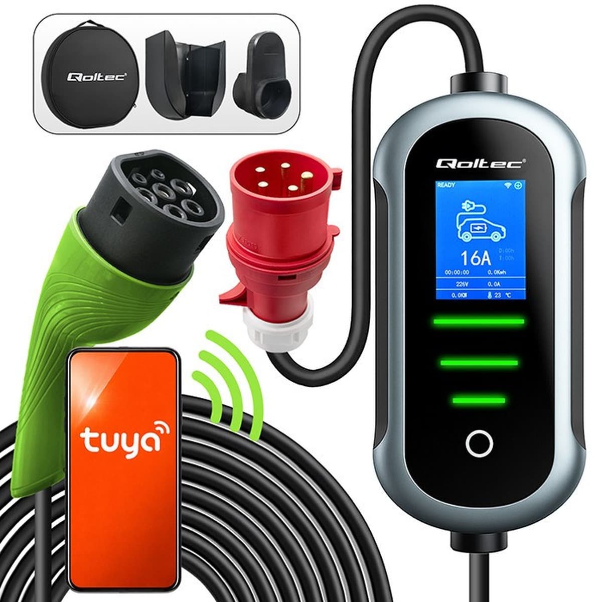 Qoltec Ładowarka Samochodowa EV 11kW Typ2 CEE 16A Wi-fi TUYA LCD 5m
