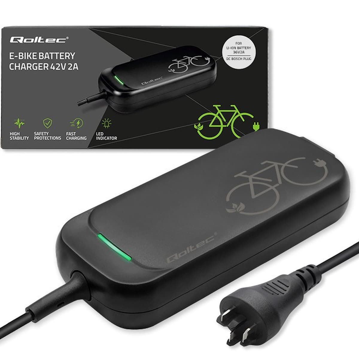 Qoltec Szybka Ładowarka Pro do roweru Bosch 36V/42V 2A + kabel