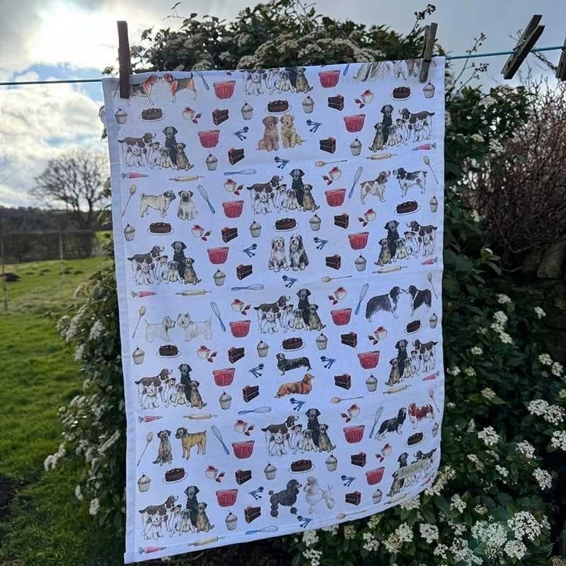 Ręcznik kuchenny z motywem psów bawełniany 45 x 65 cm