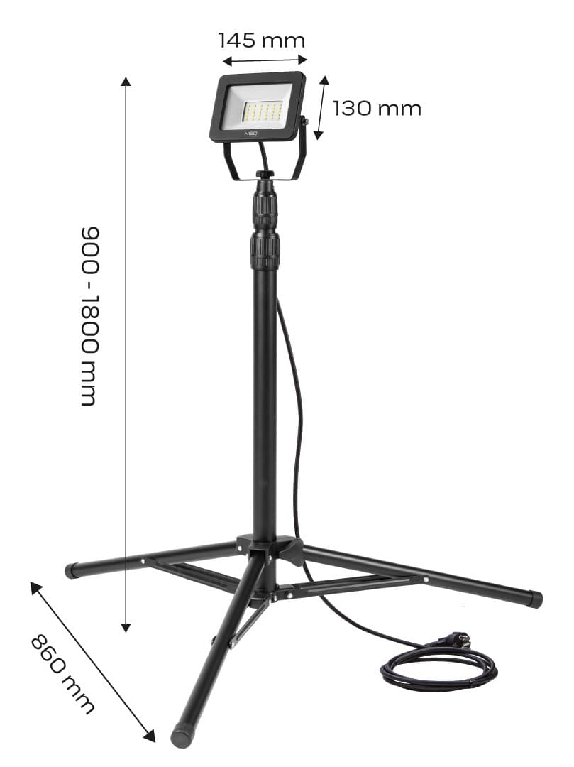 Reflektor LED pojedynczy 30W 2550lm na statywie 1.8m