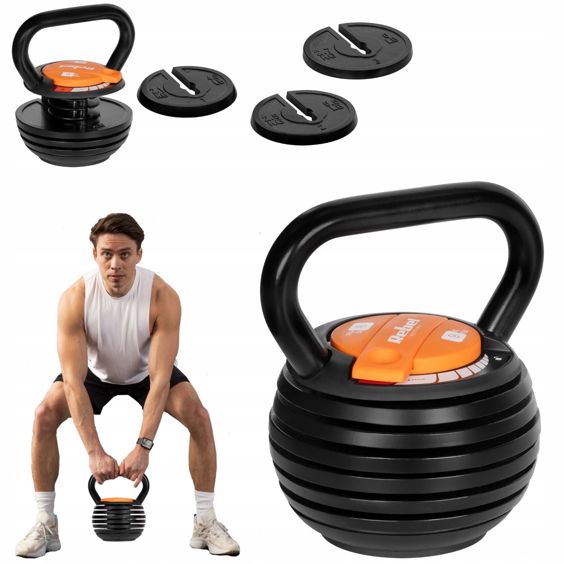 Regulowany Kettlebell żeliwny 9kg REBEL ACTIVE