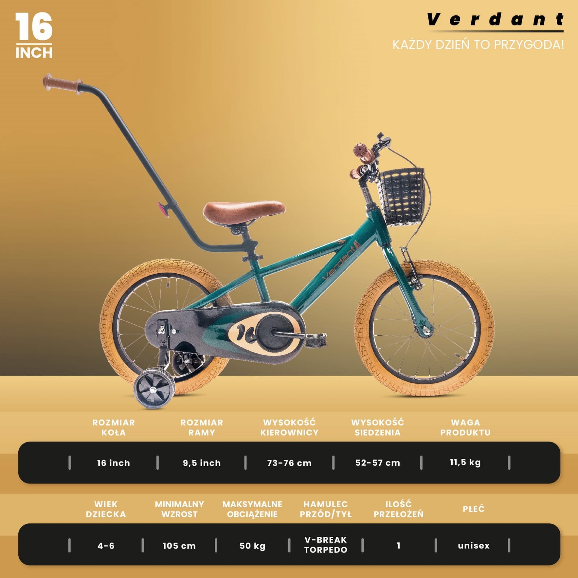 Rower dziecięcy 16 cali Verdant Rowan zielony Sun Baby