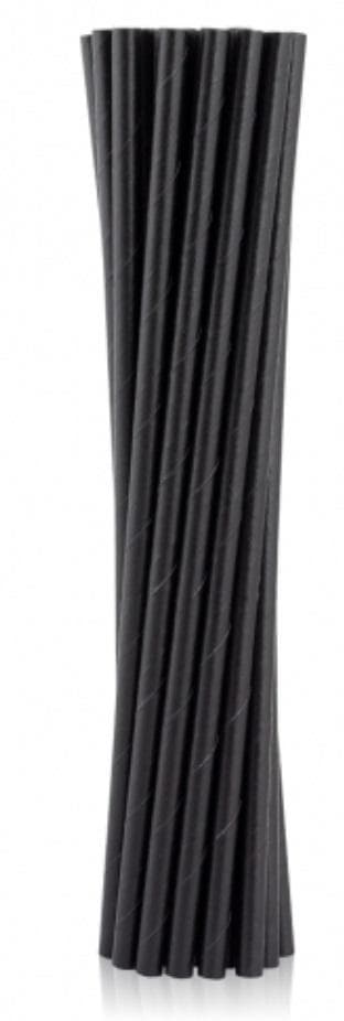 Słomki papierowe czarne 6 x 197 mm 100 sztuk