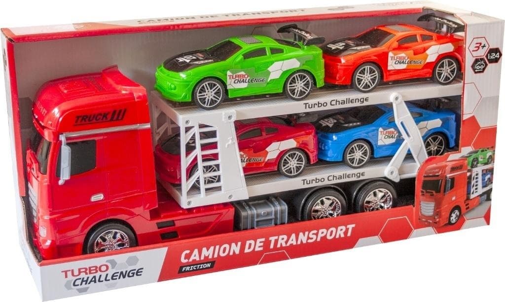 Samochód zdalnie sterowany ciężarowy laweta Turbo Challenge z 4 pojazdami