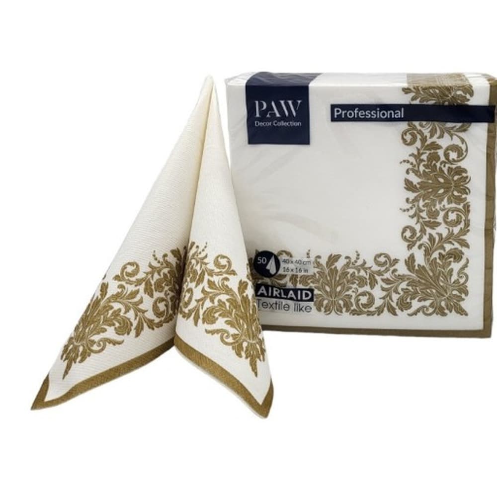 Serwetka PAW Professional Dinner Golden Ornament, Serwetki 1 warstowe 40x40cm składane 1/4 50 szt w paczce. Wykonane z AIRLAID
