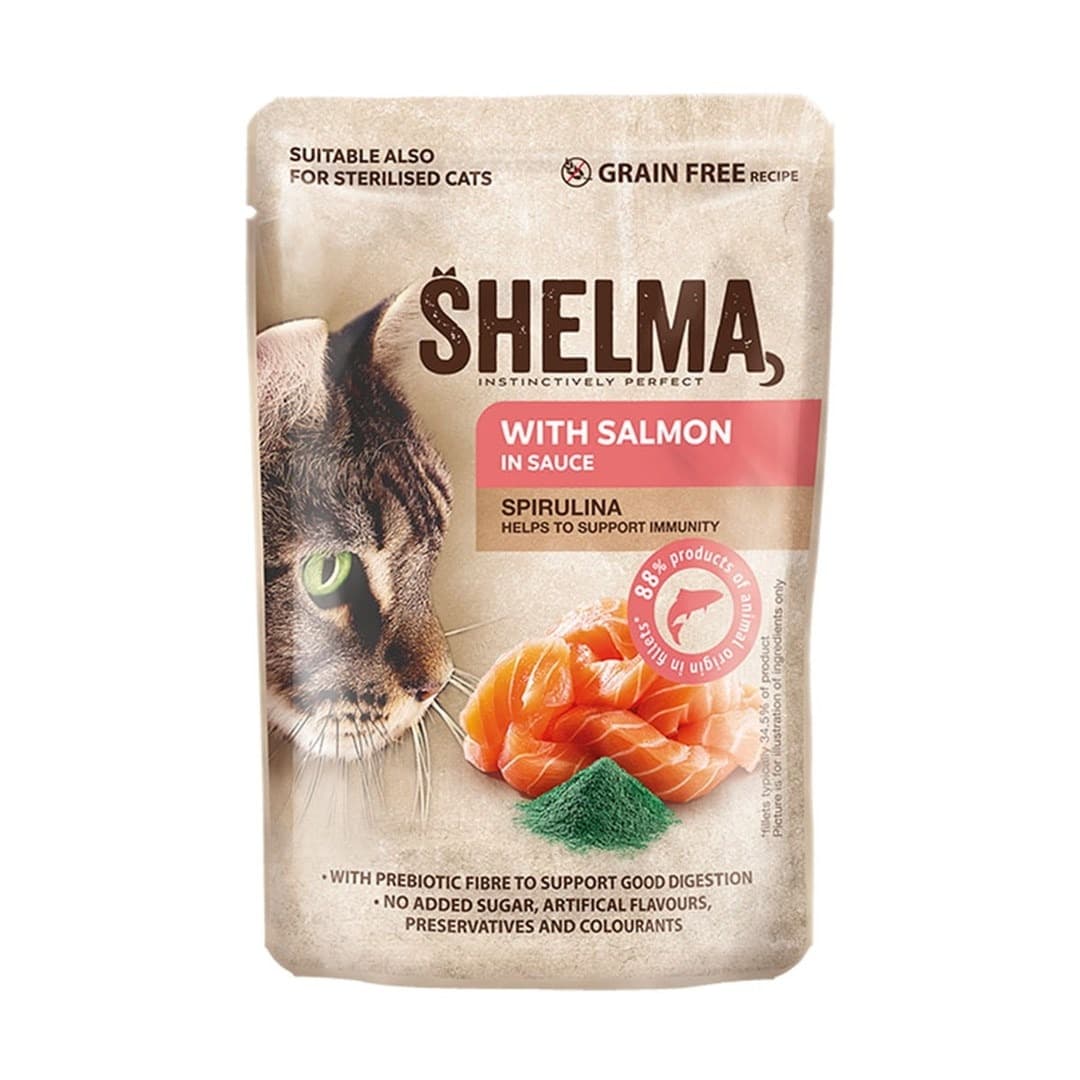 Saszetka dla kota Shelma z łososiem i spiruliną 85g