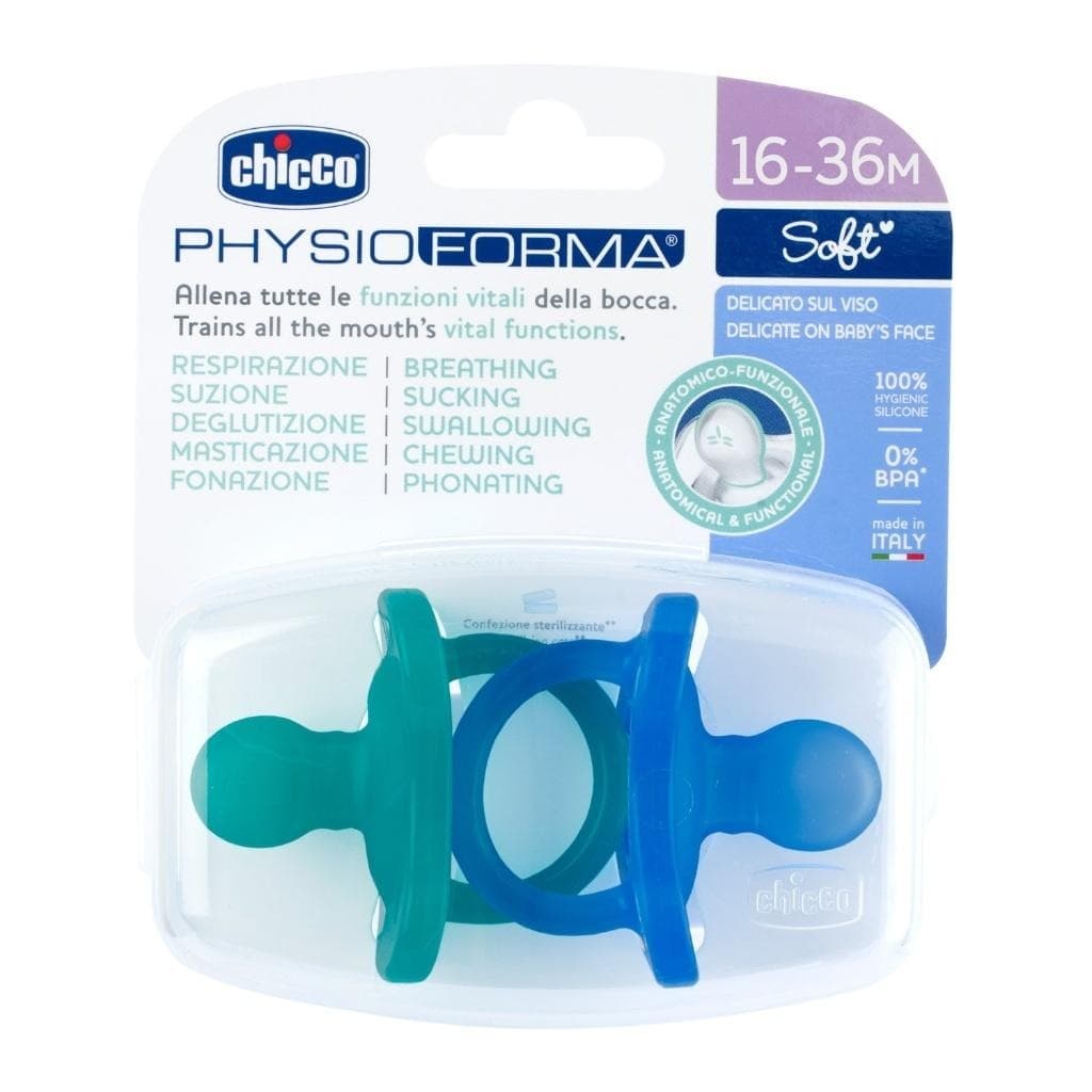 Smoczek uspokajający Chicco PhysioForma Soft niebieski 16-36 miesięcy 2 sztuki