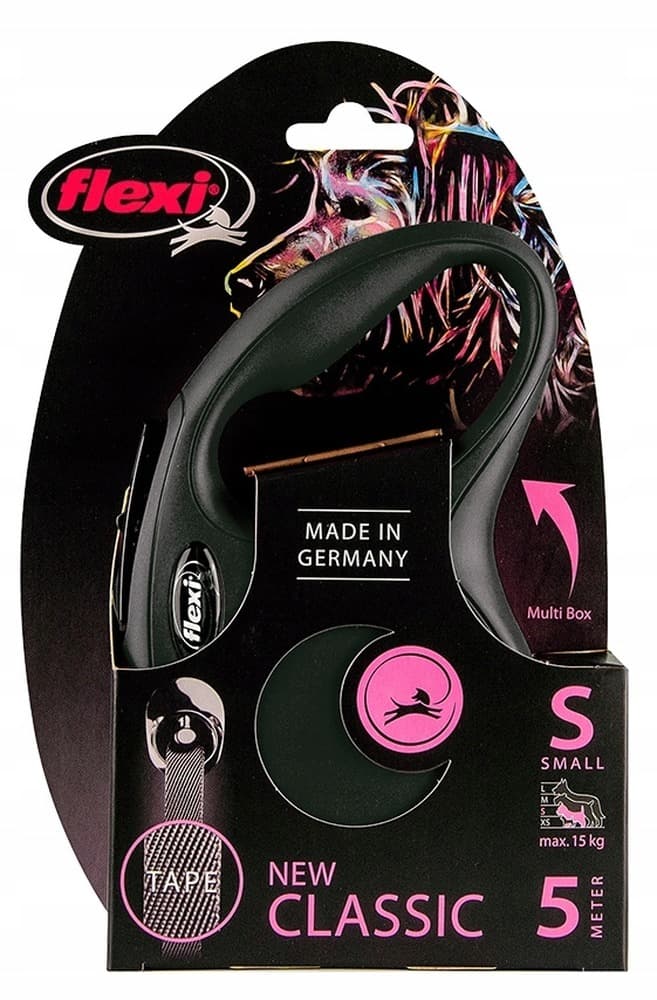Smycz automatyczna Flexi Black Design L taśma 5 m do 50 kg srebrna