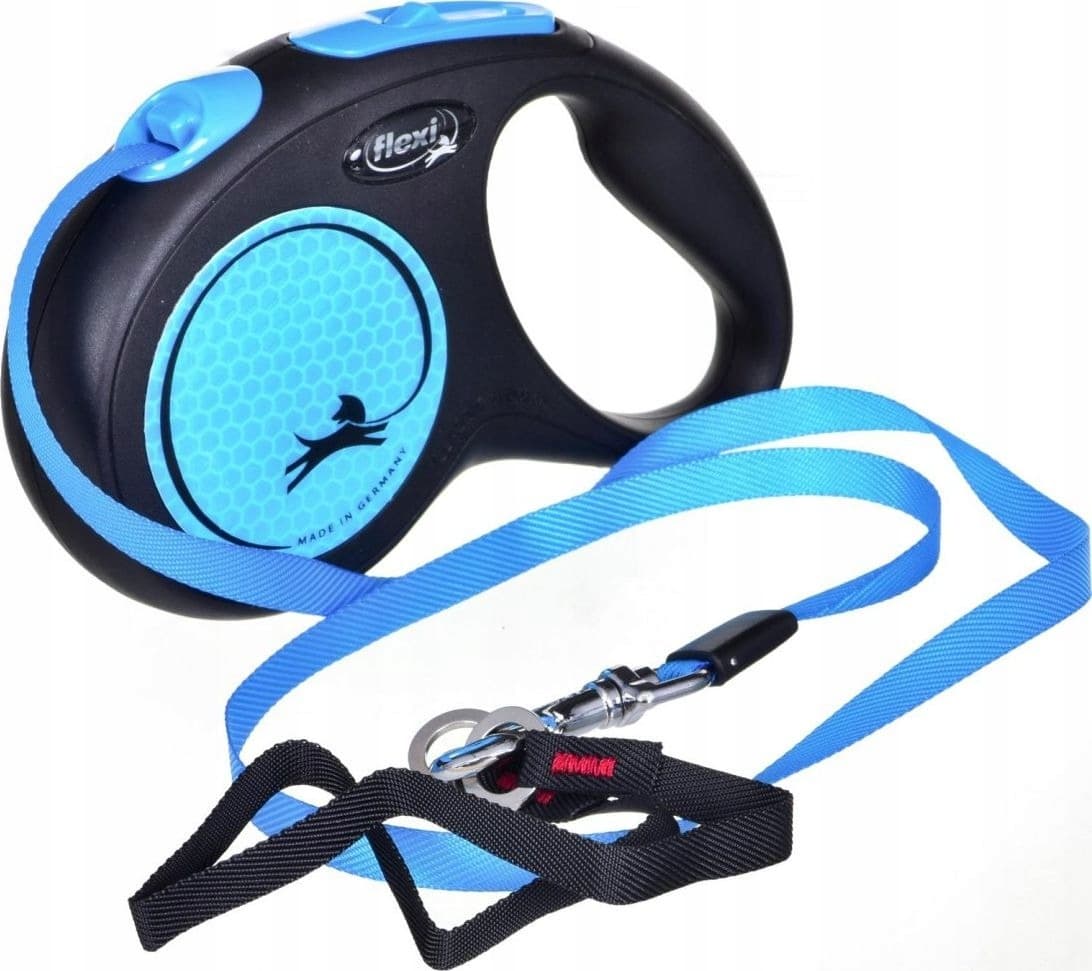 Smycz automatyczna Flexi New Neon S taśma 5 m dla psa do 15 kg niebieska