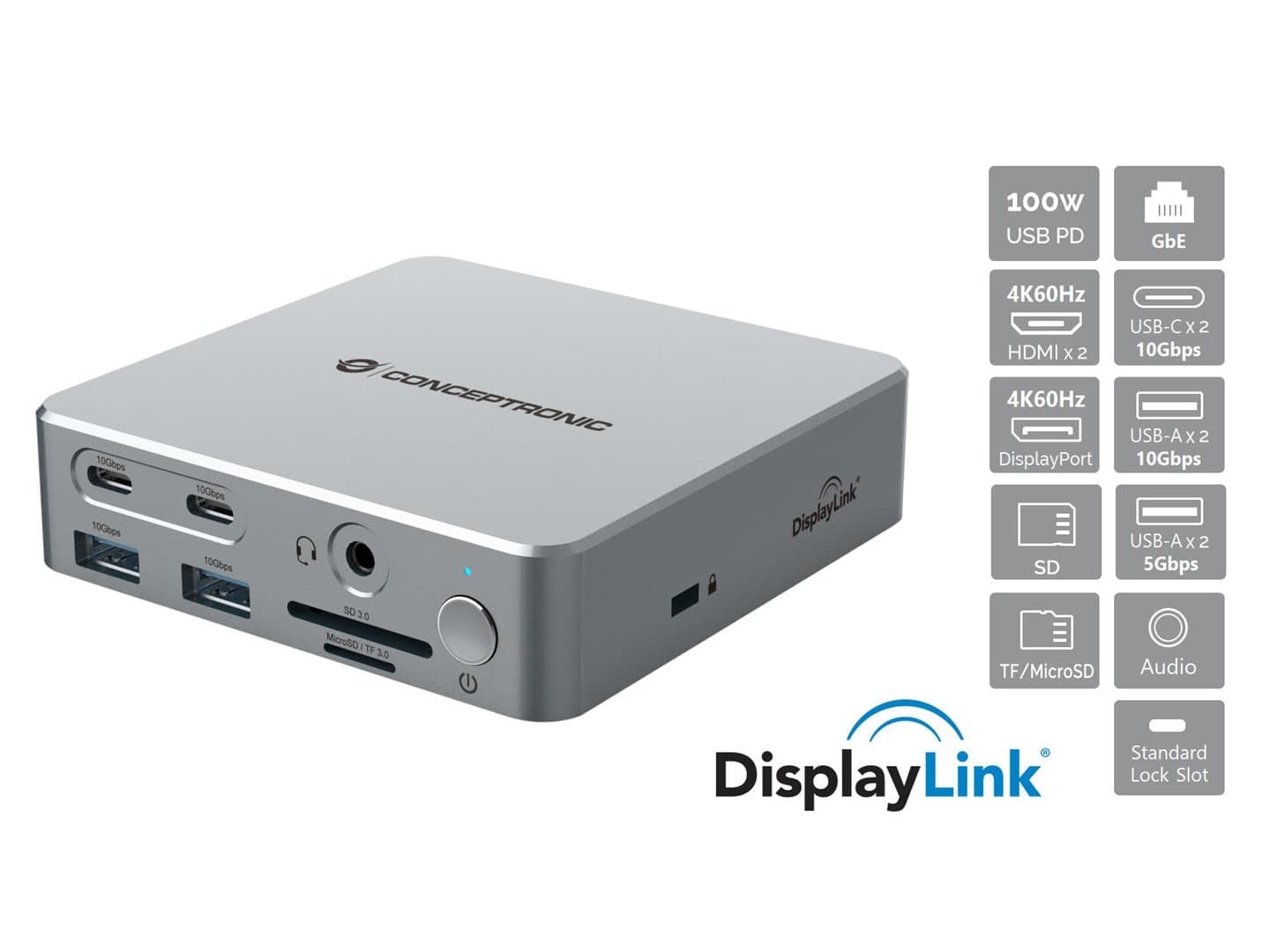 Stacja dokująca CONCEPTRONIC USB-C 15-1 z 2xHDMI, 2xUSB-C, 4xUSB-A i zasilaniem +80W