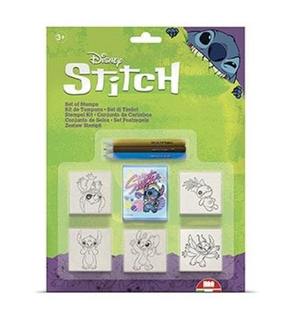 Stitch Zestaw Pieczątek 5 sztuk z Poduszką i Kredkami