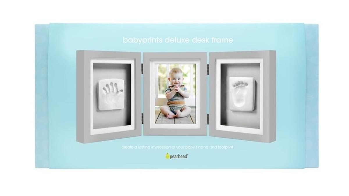 Stojąca ramka na zdjęcia z odciskiem dłoni i stóp Deluxe szara