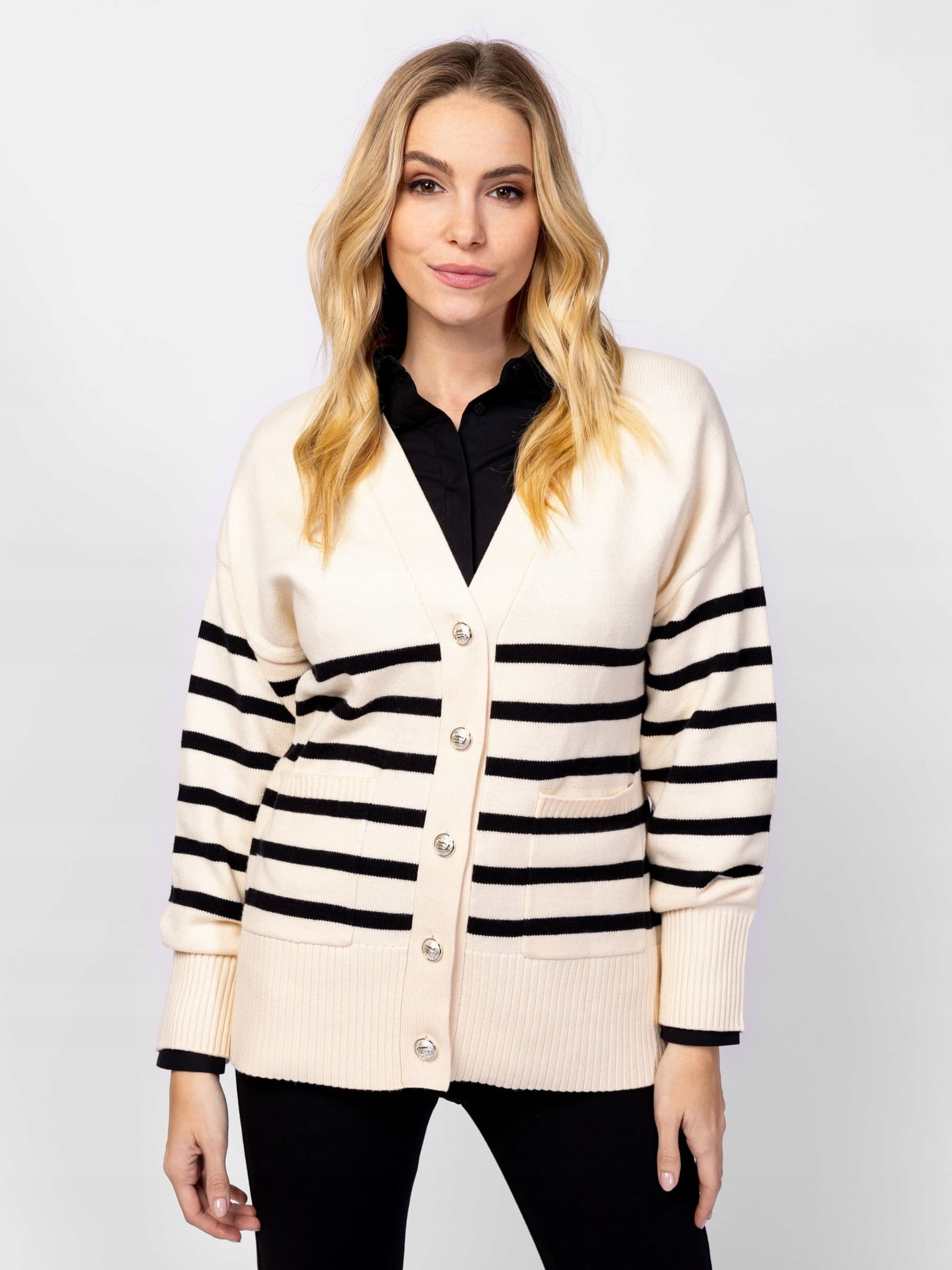 Sweter z kaszmiru damski rozpinany XL kremowy