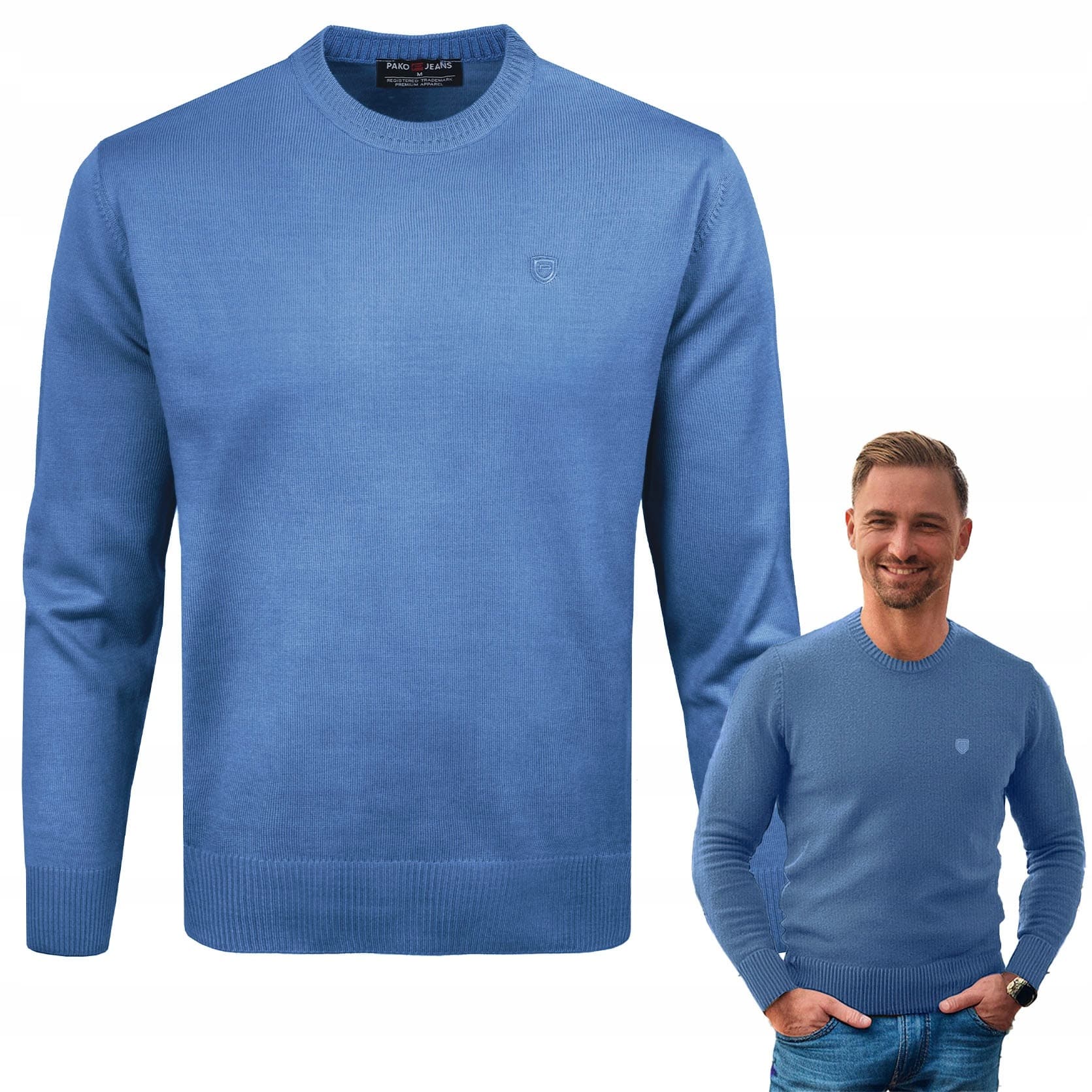 Sweter męski kaszmir L niebieski