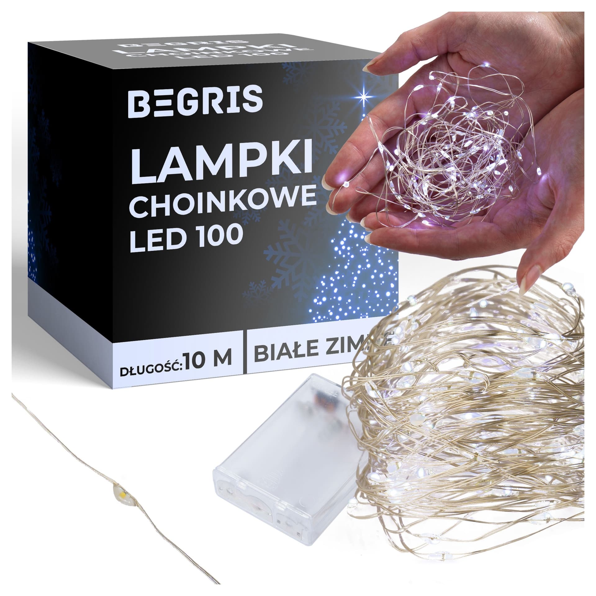 Świąteczne lampki LED na druciku 10 m, 100 diod, zasilane 3xAA, RGB