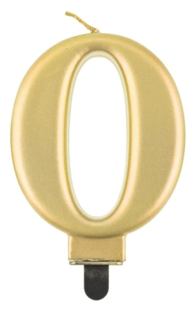 Świeczka cyfra 0 Beauty&Charm złota metalik 8 cm