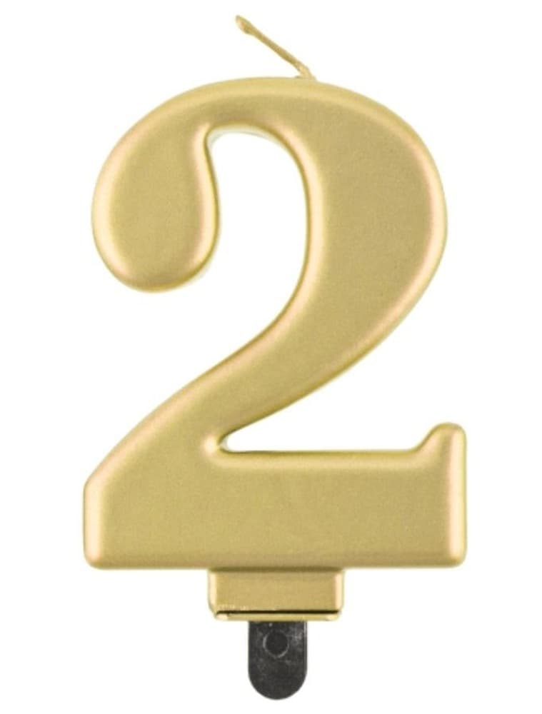 Świeczka cyfra 2 Beauty&Charm złota metalik 8 cm